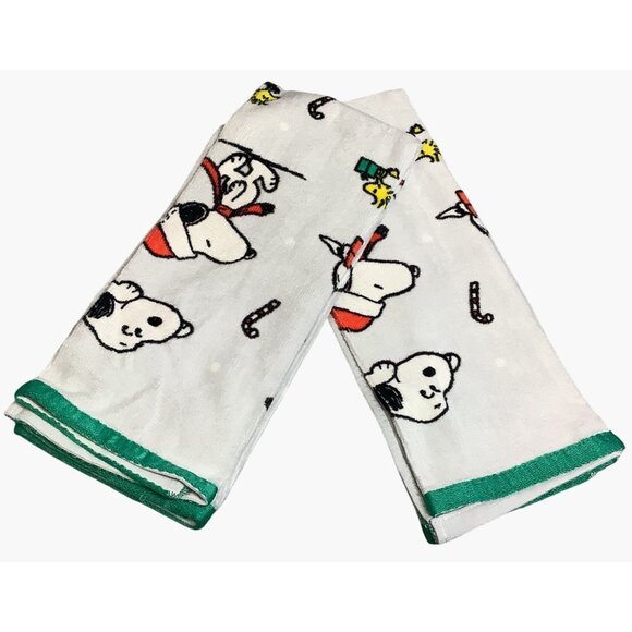 2 Snoopy Christmas Hand Kitchen Towel Set Woodstock 15" x 25" Dishcloths - Picture 4 of 5